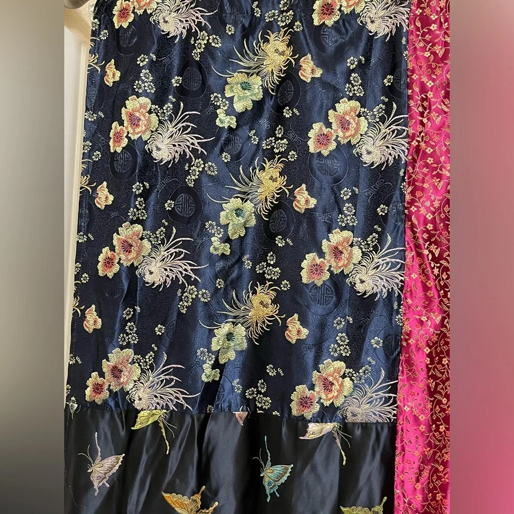VERATEX SHOWER CURTAIN ASIAN MOTIFS PATCHWORK FLORAL AND BUTTERFLY PRINT: